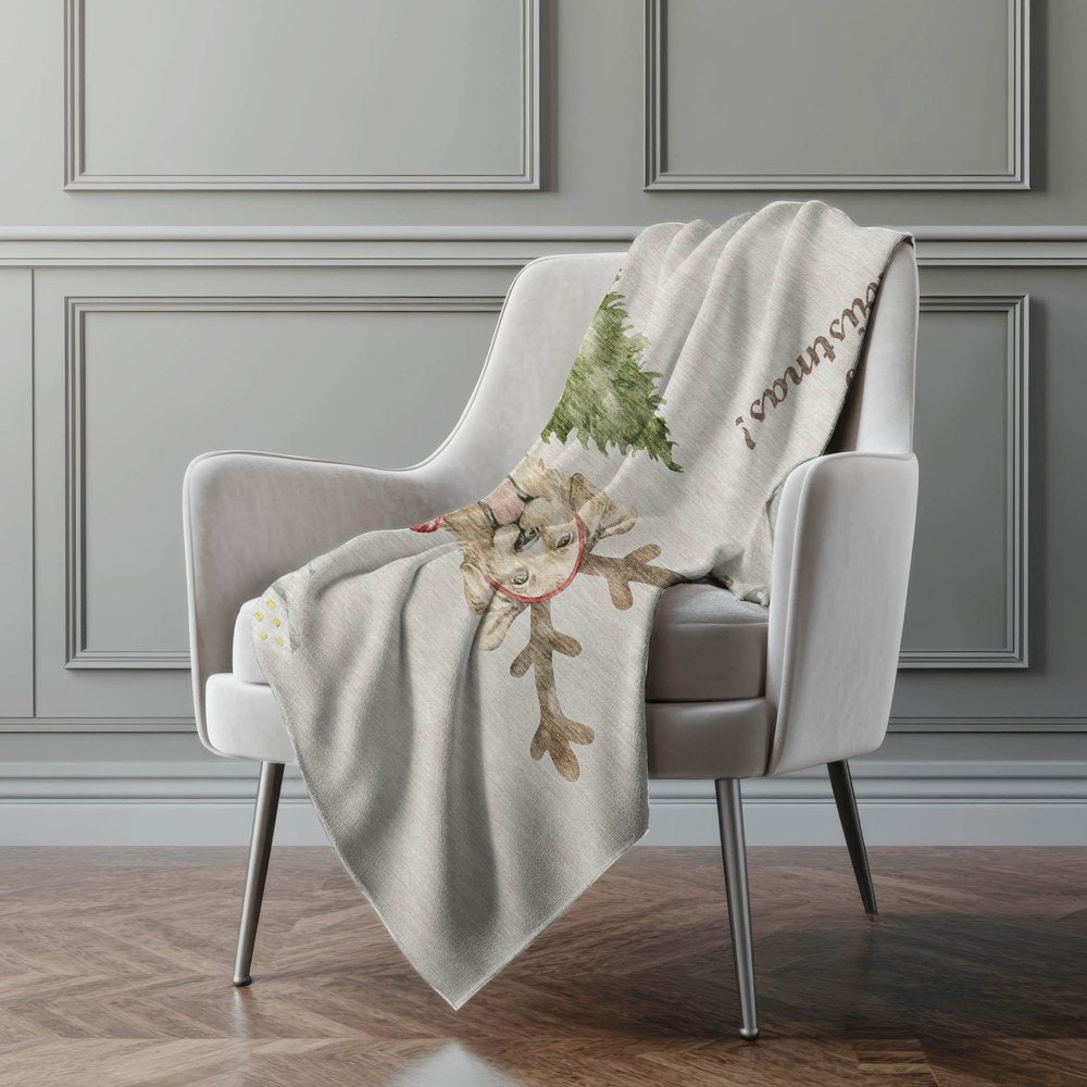 50" X 70" Taupe Green And Red Animal Print Polyester Woven Plush Throw Blanket