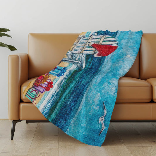 50" X 70" Blue Red And Green Geometric Polyester Woven Plush Throw Blanket