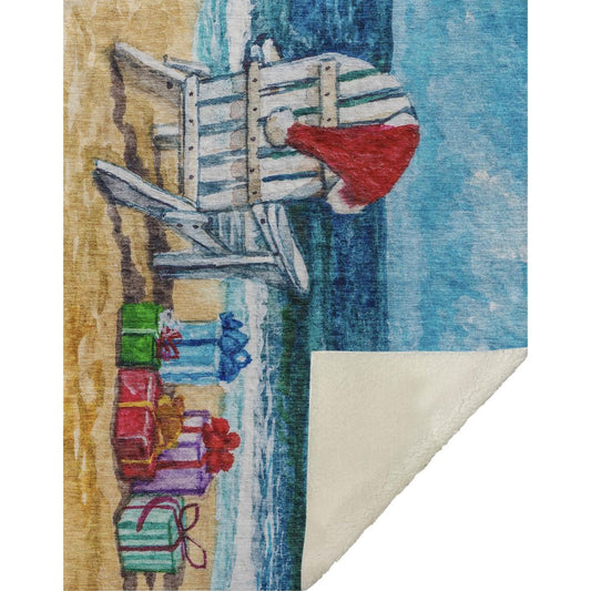 50" X 70" Blue Red And Green Microfiber Geometric Plush Throw Blanket