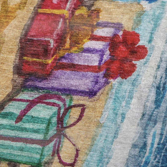 50" X 70" Blue Red And Green Geometric Polyester Woven Plush Throw Blanket