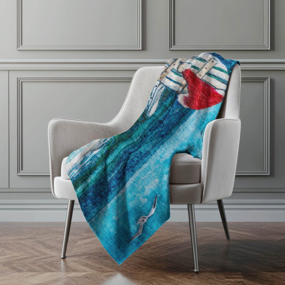 50" X 70" Blue Red And Green Geometric Microfiber Plush Throw Blanket