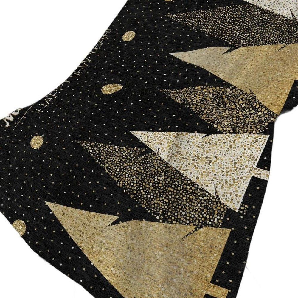 50" X 70" Midnight Gold And Ivory Polka Dots Polyester Woven Plush Throw Blanket