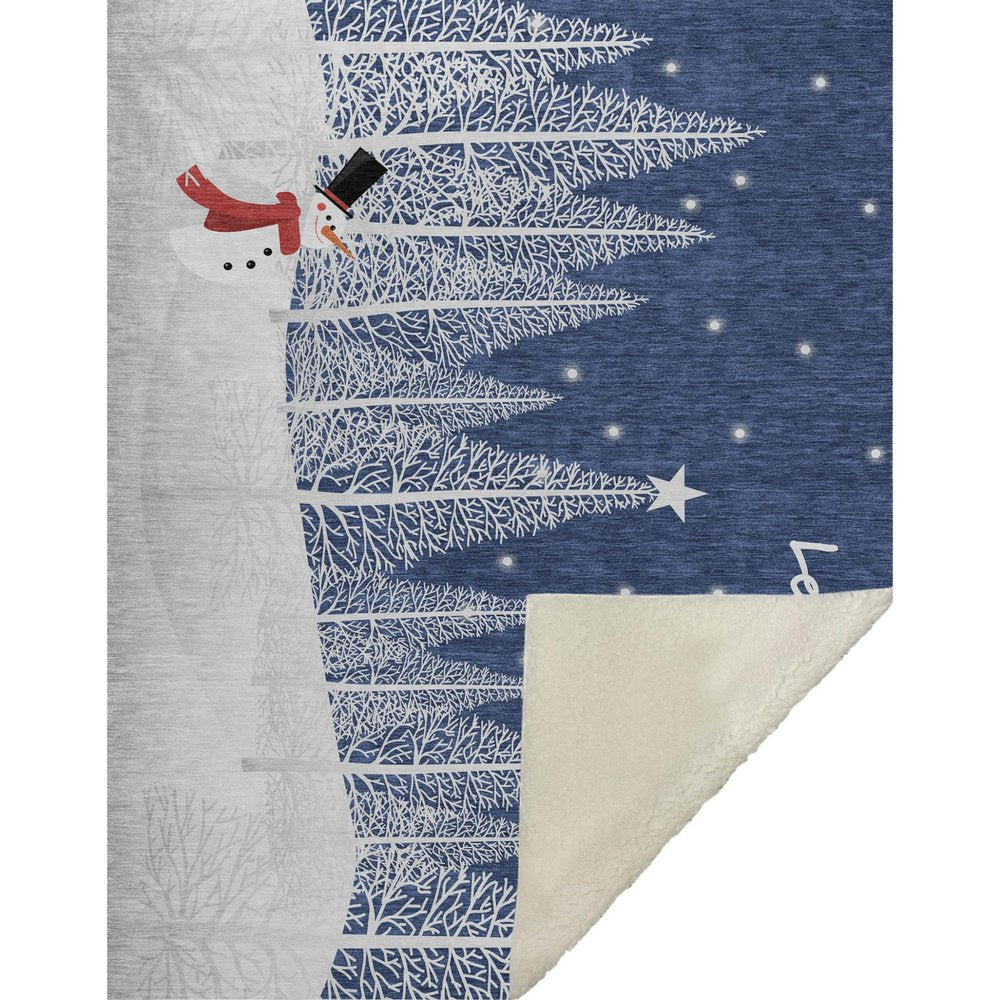 50" X 70" Blue Ivory And Red Microfiber Geometric Plush Throw Blanket
