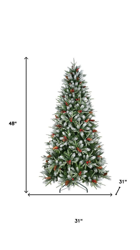 5' Green And White Full Fir Christmas Tree With Decorations