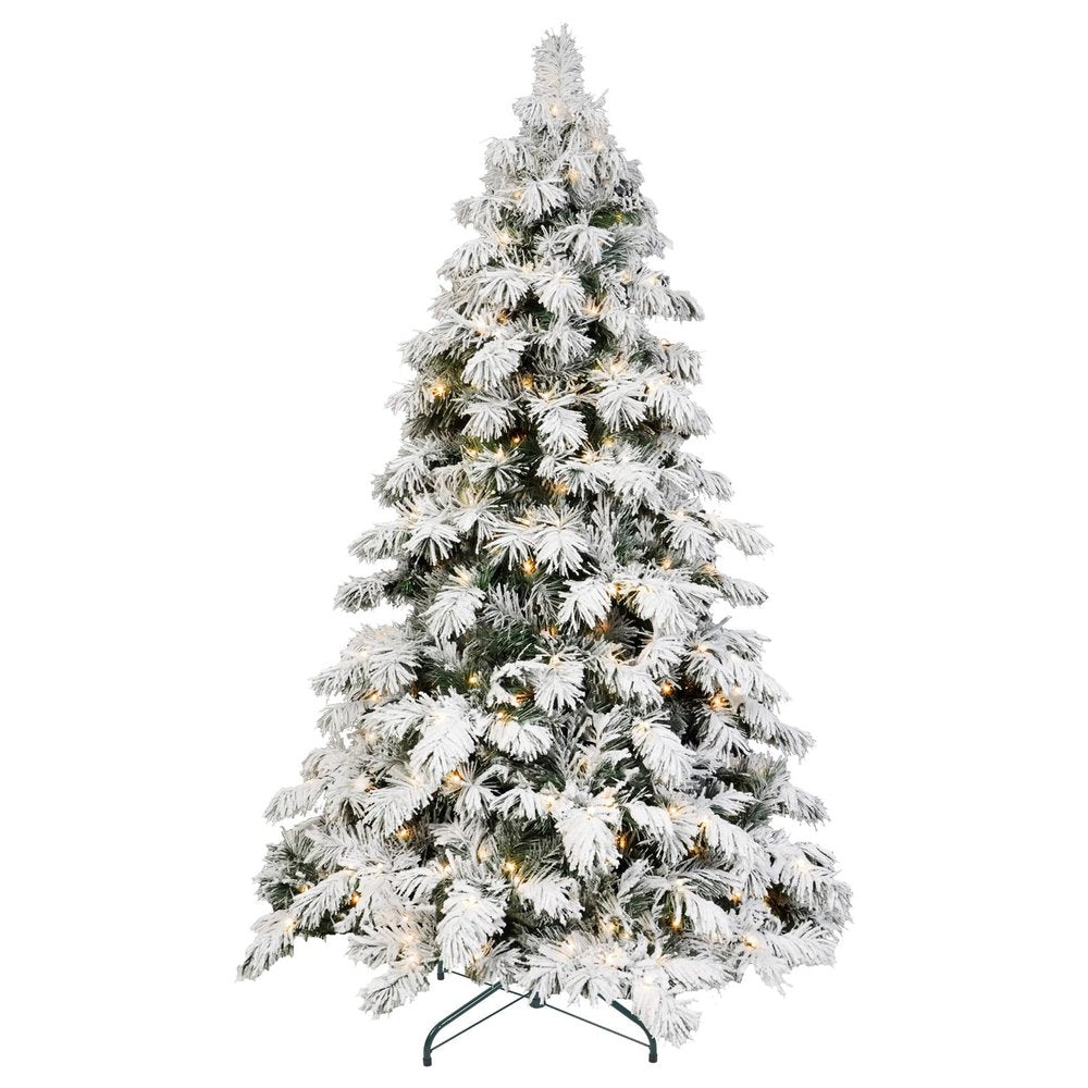 7' Pre Lit Full Flocked Pine Christmas Tree