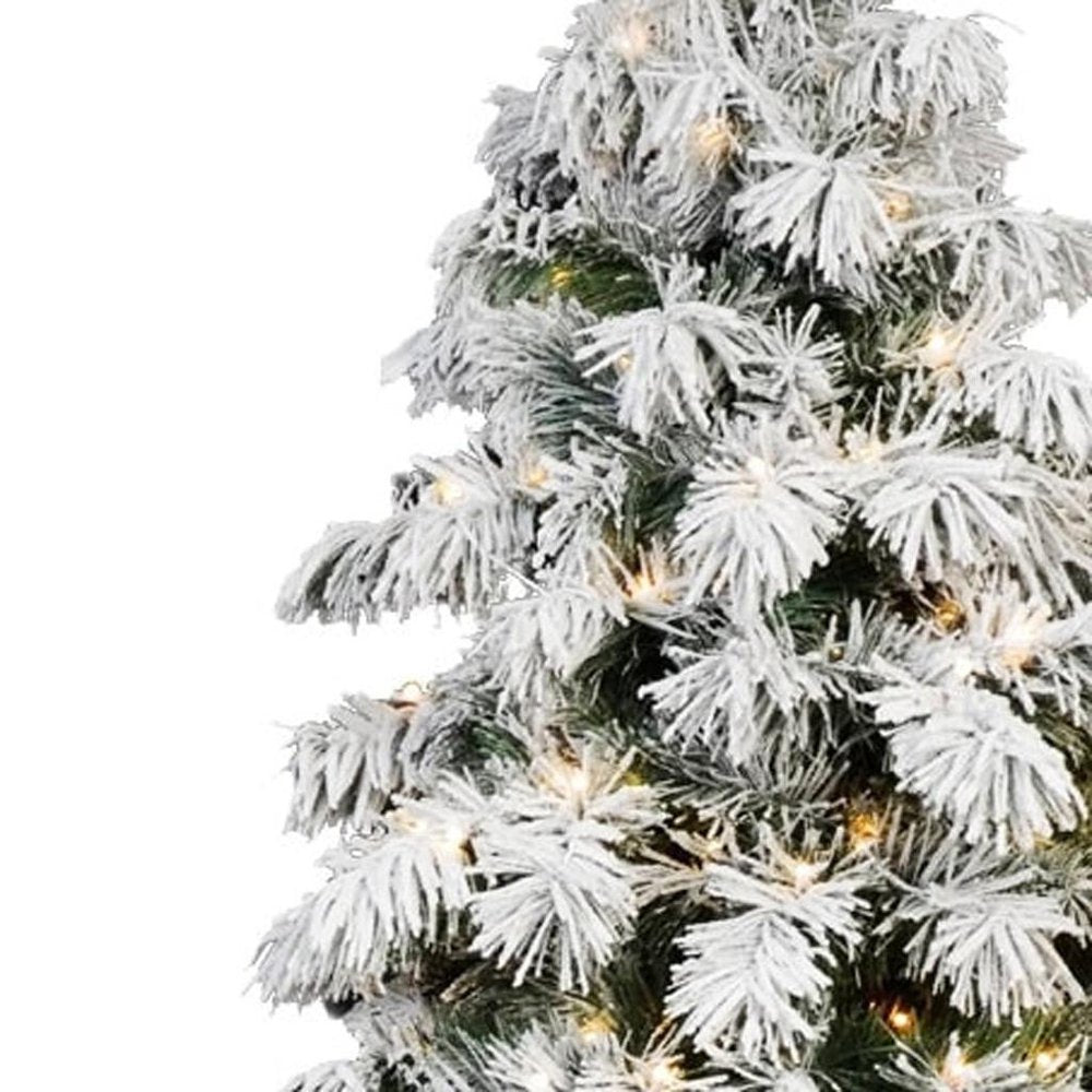 5' Green And White Pre Lit Full Flocked Pine Christmas Tree