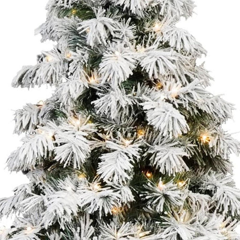 8' Pre Lit Full Flocked Pine Christmas Tree