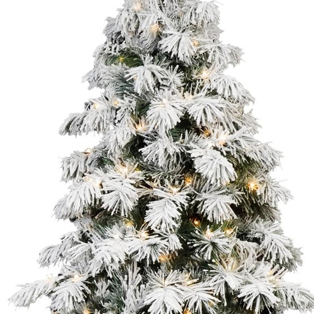 7' Pre Lit Full Flocked Pine Christmas Tree
