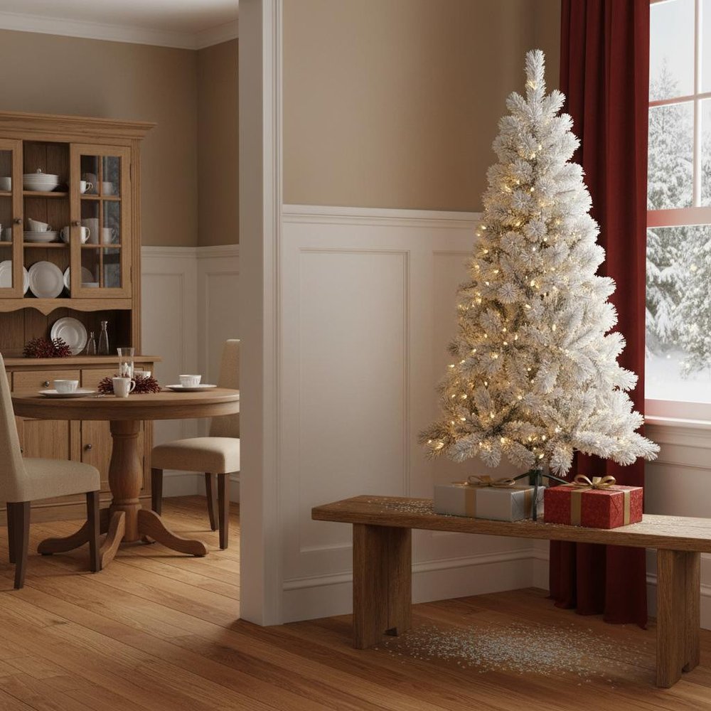 4' White Pre Lit Full Pine Christmas Tree