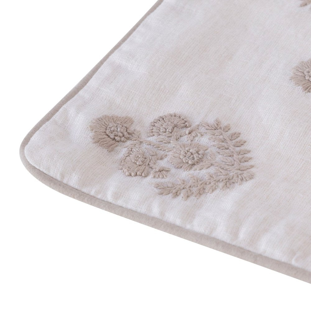 20" Off White And Taupe Floral Linen Throw Pillow Cover