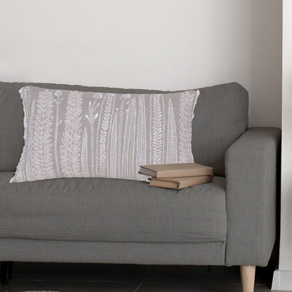 16" X 24" Taupe And Ivory Lumbar Floral Linen Throw Pillow Cover