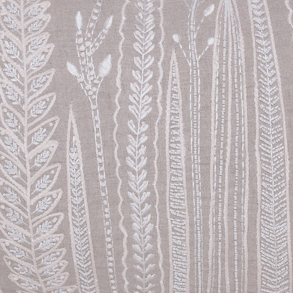 16" X 24" Taupe And Ivory Lumbar Floral Linen Throw Pillow Cover