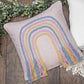 20" Cream Blue And Pink Abstract Cotton Throw Pillow Cover with Fringe Embroidery And Texture