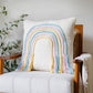 20" Cream Blue And Pink Abstract Cotton Throw Pillow Cover with Fringe Embroidery And Texture