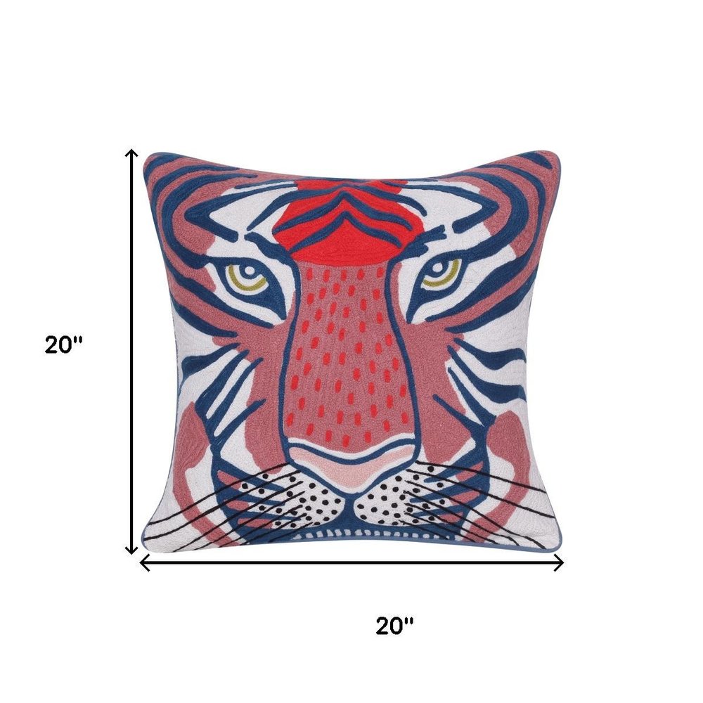 20" Red And Blue Cotton Throw Pillow Cover
