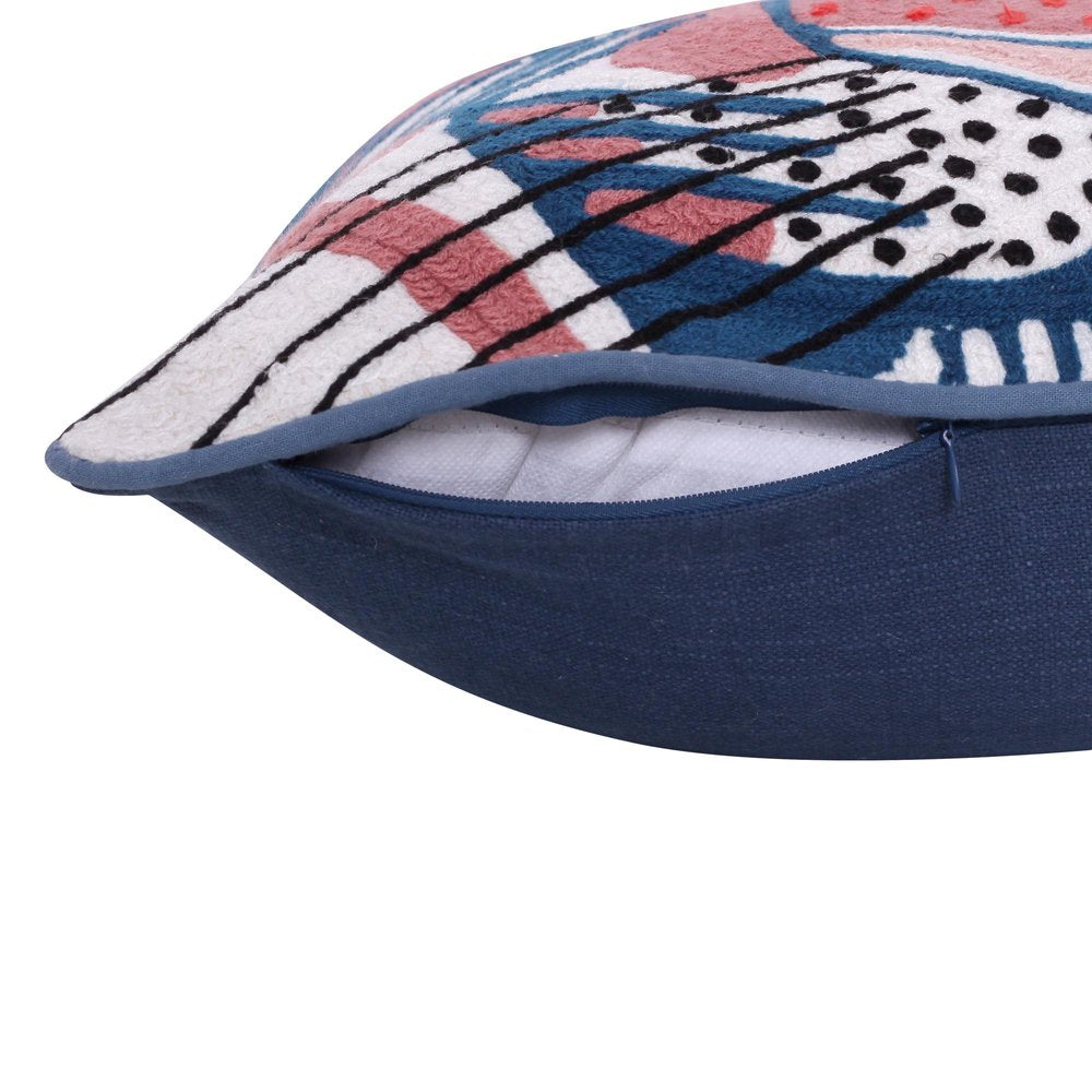 20" Red And Blue Cotton Throw Pillow Cover