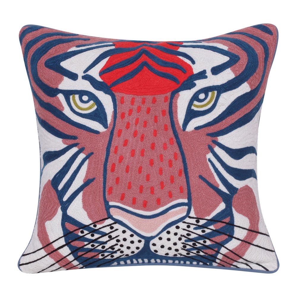 20" Red And Blue Cotton Throw Pillow Cover