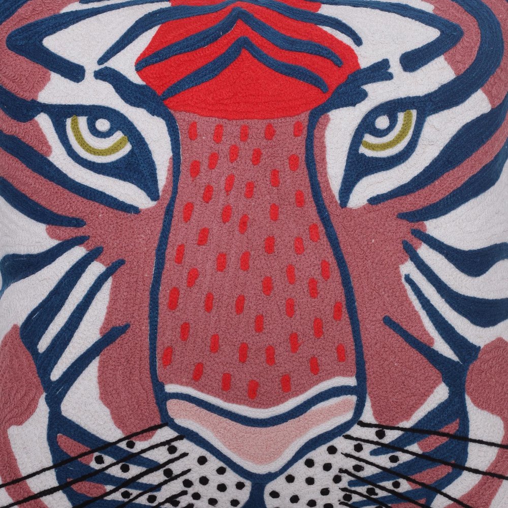 20" Red And Blue Cotton Throw Pillow Cover