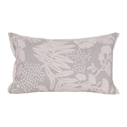 16" X 24" Beige And Gray Lumbar Floral Linen Throw Pillow Cover