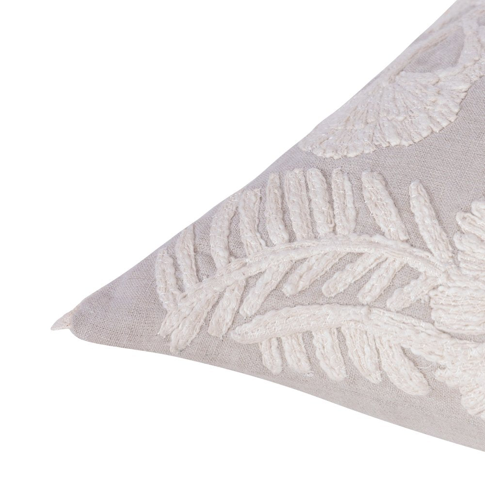 16" X 24" Beige And Gray Lumbar Floral Linen Throw Pillow Cover