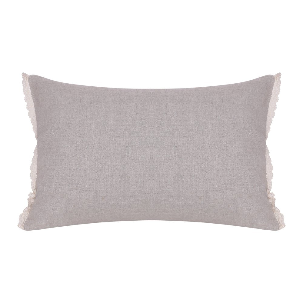 16" X 24" Beige And Gray Lumbar Floral Linen Throw Pillow Cover