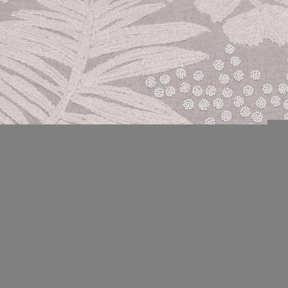 16" X 24" Beige And Gray Lumbar Floral Linen Throw Pillow Cover