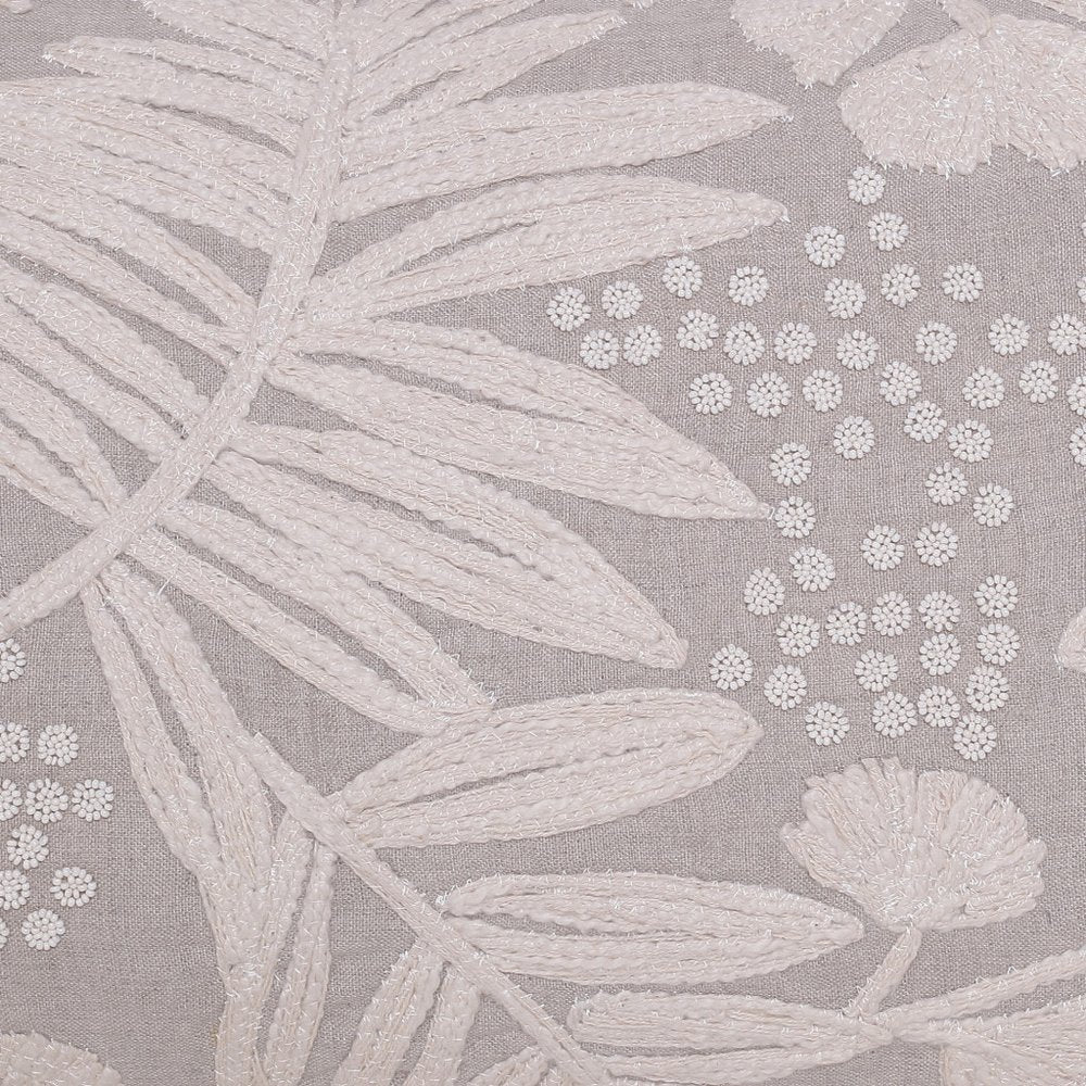 16" X 24" Beige And Gray Lumbar Floral Linen Throw Pillow Cover