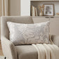 16" X 24" Beige And Gray Lumbar Floral Linen Throw Pillow Cover