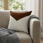 20" Ivory And Brown Color Block Faux Leather Throw Pillow Cover