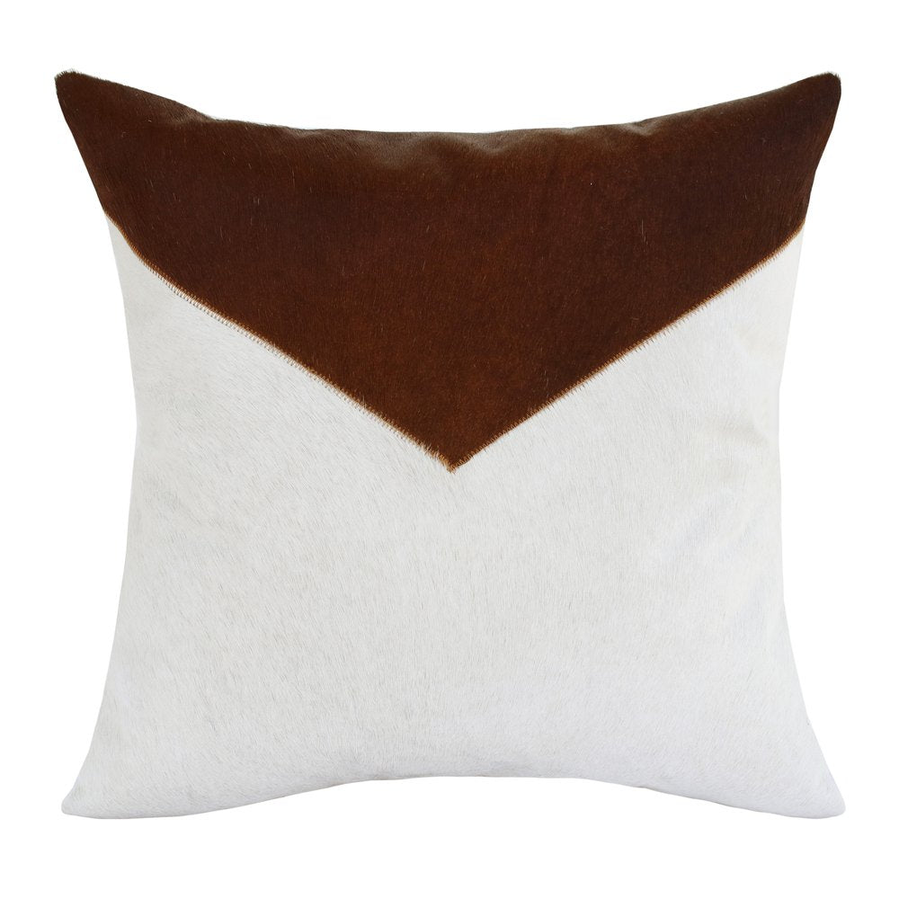 20" Ivory And Brown Color Block Faux Leather Throw Pillow Cover