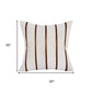 20" Ivory And Brown Striped Faux Leather Throw Pillow Cover