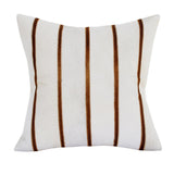 20" Ivory And Brown Striped Faux Leather Throw Pillow Cover