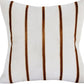 20" Ivory And Brown Striped Faux Leather Throw Pillow Cover
