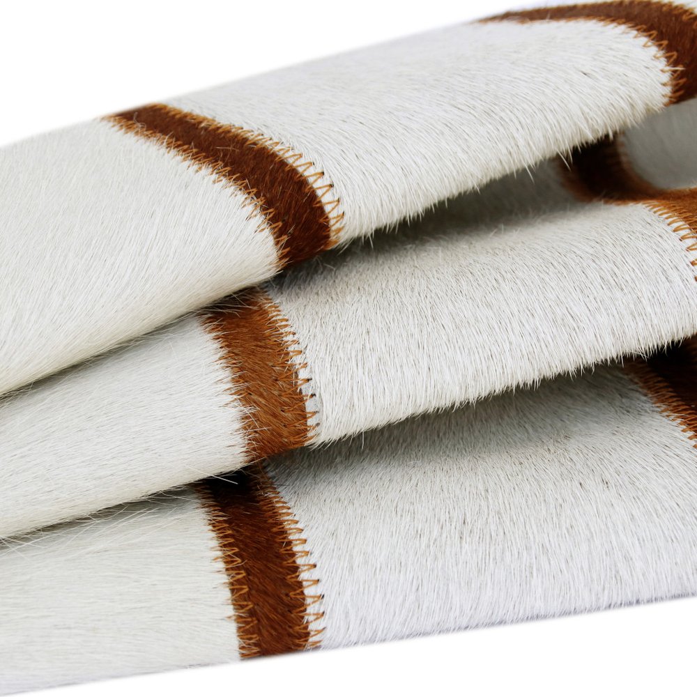 20" Ivory And Brown Striped Faux Leather Throw Pillow Cover