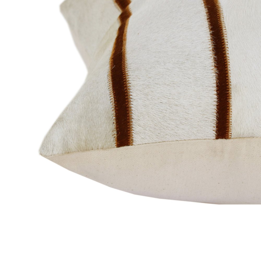 20" Ivory And Brown Striped Faux Leather Throw Pillow Cover