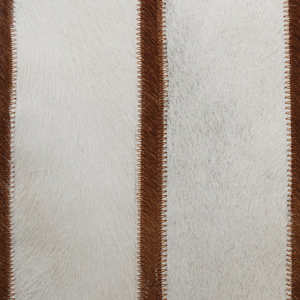 20" Ivory And Brown Striped Faux Leather Throw Pillow Cover