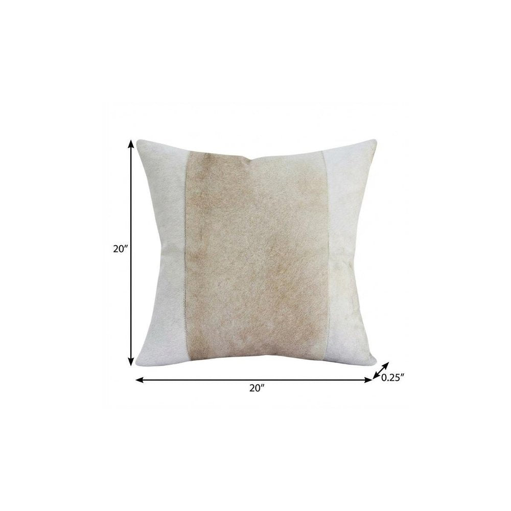 20" Ivory And Beige Striped Faux Leather Throw Pillow Cover