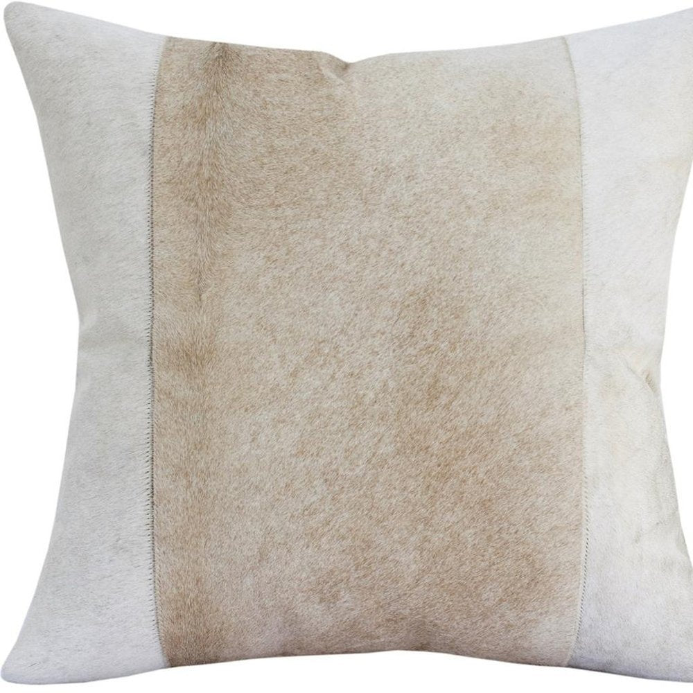 20" Ivory And Beige Striped Faux Leather Throw Pillow Cover
