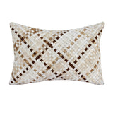 16" X 24" Ivory And Brown Lumbar Check Faux Leather Throw Pillow Cover