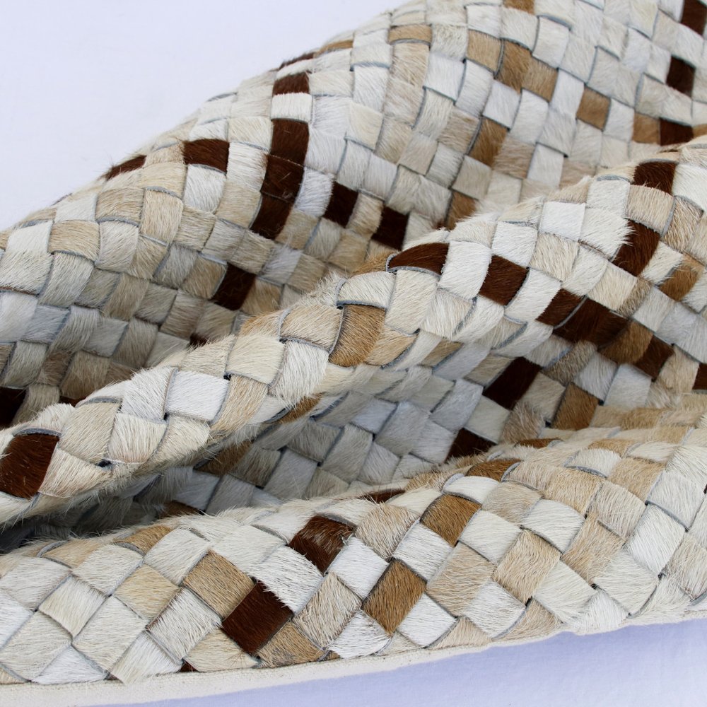 16" X 24" Ivory And Brown Lumbar Check Faux Leather Throw Pillow Cover