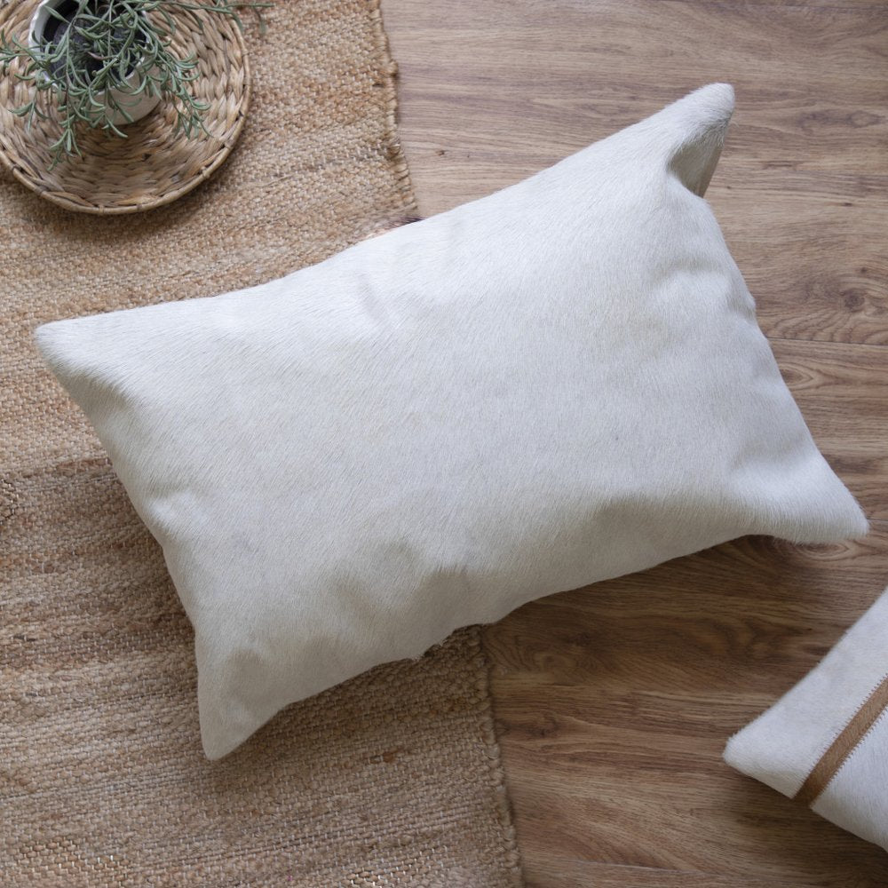 16" X 24" Ivory Lumbar Faux Leather Throw Pillow Cover