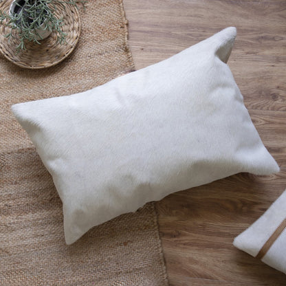 16" X 24" Ivory Lumbar Faux Leather Throw Pillow Cover