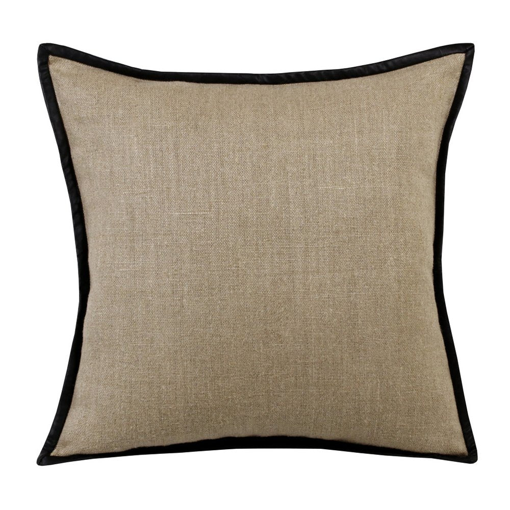 20" Tan And Black Linen Throw Pillow Cover