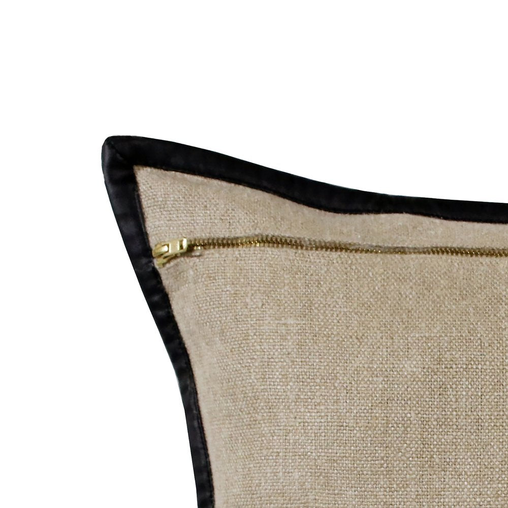 20" Tan And Black Linen Throw Pillow Cover