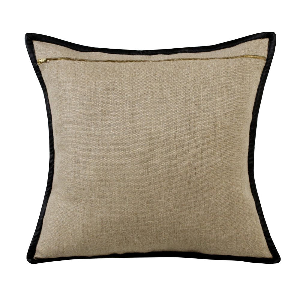 20" Tan And Black Linen Throw Pillow Cover