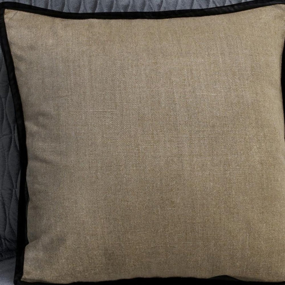 20" Tan And Black Linen Throw Pillow Cover