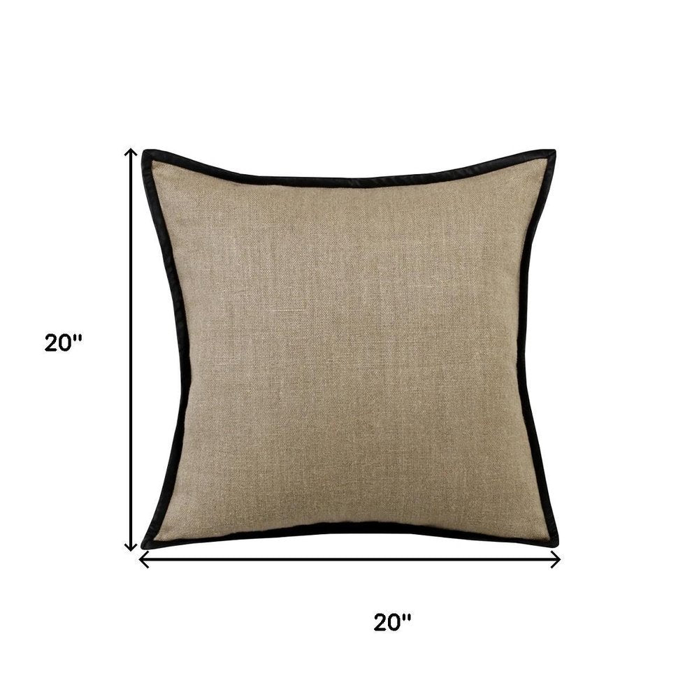 20" Tan And Black Linen Throw Pillow Cover