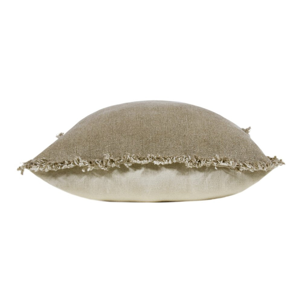 20" Brown And Beige Linen Throw Pillow Cover with Fringe