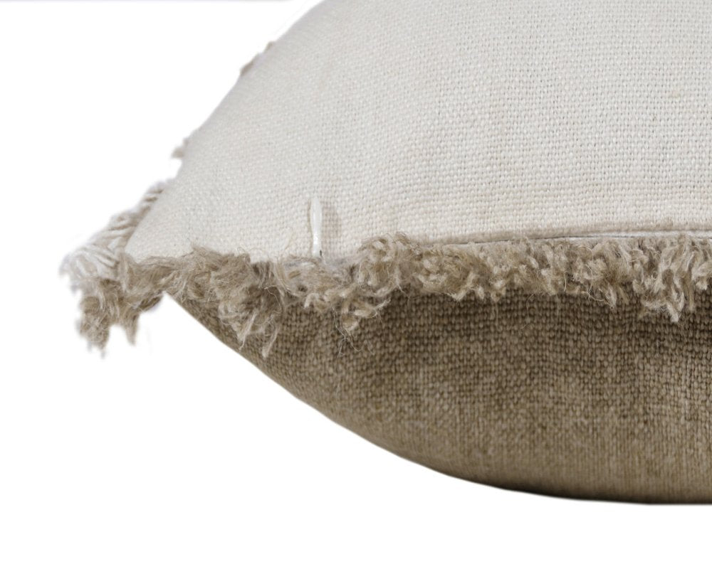 20" Brown And Beige Linen Throw Pillow Cover with Fringe
