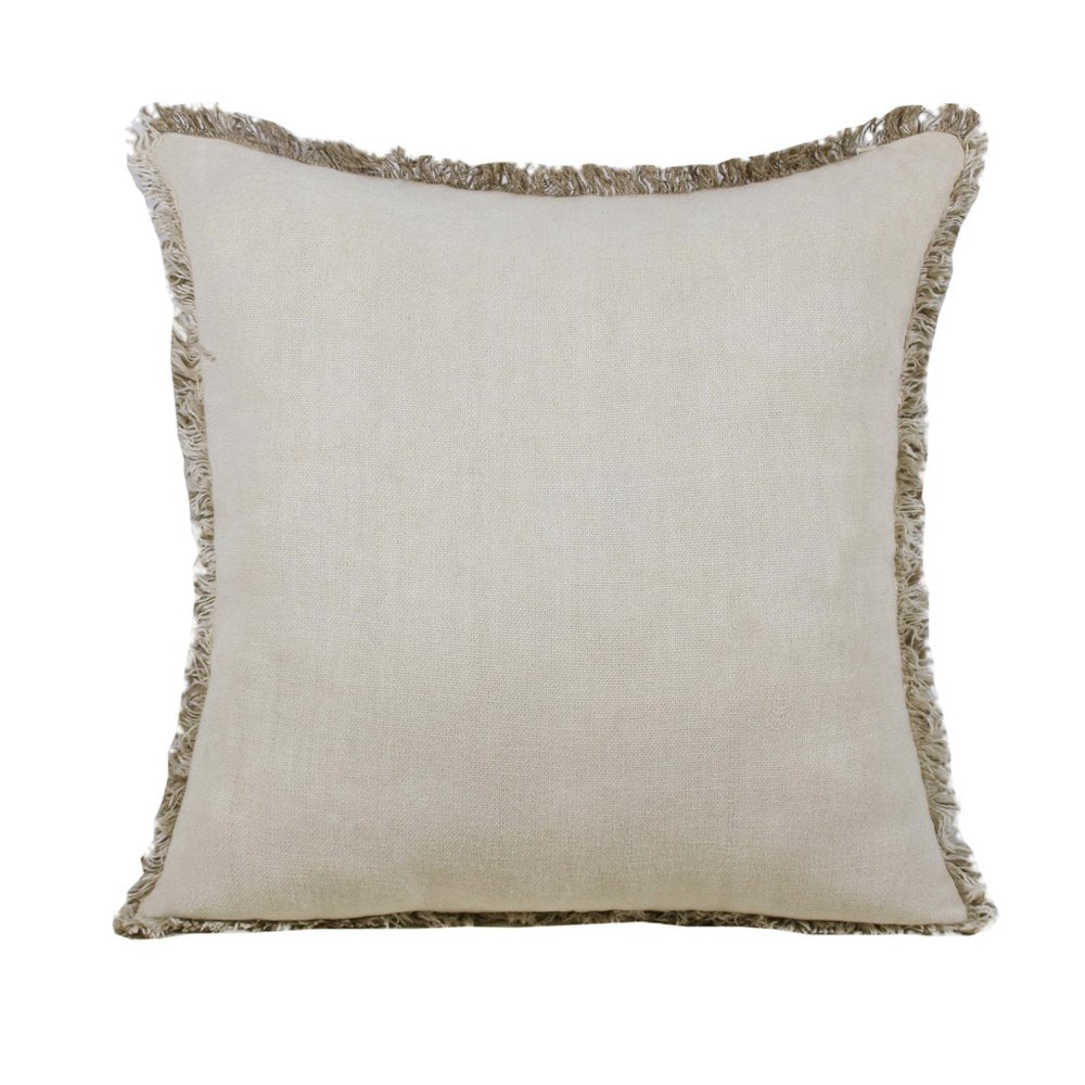 20" Brown And Beige Linen Throw Pillow Cover with Fringe